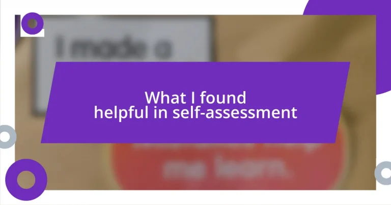 What I found helpful in self-assessment